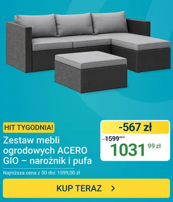 Zestaw mebli ogrodowych Acero Gio narożnik i pufa promocja w ERLI