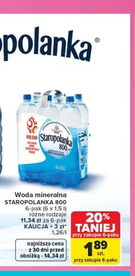 Woda mineralna Staropolanka 800 6-pak promocja w Carrefour