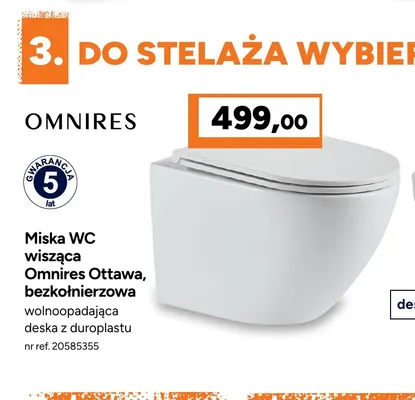 Miska Wc wisząca Omnires Ottawa bezkołnierzowa promocja w Bricoman