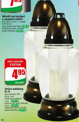 Znicz szklany D-6 czas palenia 30h 90g 1szt. promocja w Dino