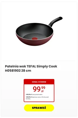 Patelnia wok TEFAL Simply Cook 28 cm promocja w Media Expert