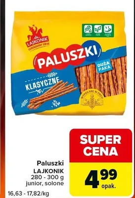 Paluszki klasyczne junior solone Lajkonik promocja w Carrefour Express