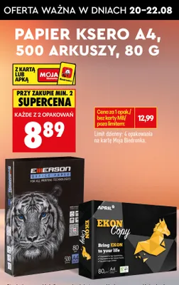 Papier ksero A4 Emerson Office Paper promocja w Biedronka