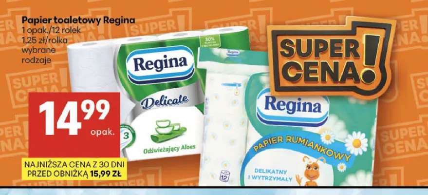 Papier toaletowy Regina Delicate Odświeżający Aloes promocja w Delikatesy Centrum