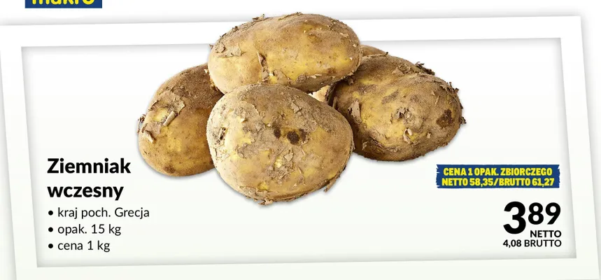 Ziemniak wczesny kraj poch. Grecja promocja w Makro