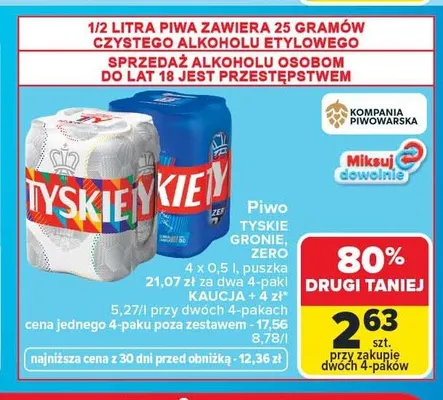 Piwo bezalkoholowe Tyskie Zero 4-pak promocja w Carrefour Market
