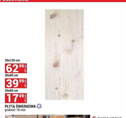 Płyta świerkowa 30x80 cm promocja w Merkury Market