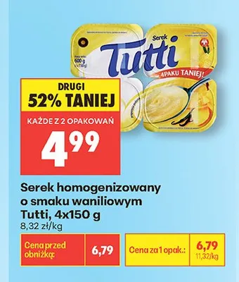 Serek homogenizowany o smaku waniliowym Tutti 4-pak 150g promocja w Biedronka