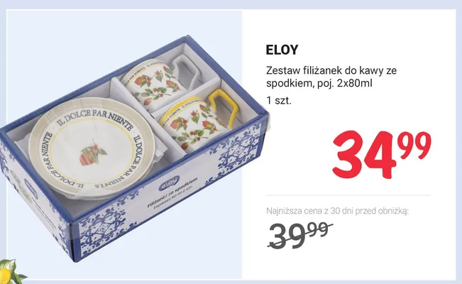 Zestaw filiżanek do kawy ze spodkiem ELOY promocja w Rossmann