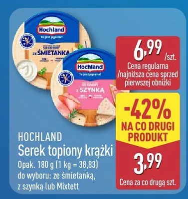 Serek topiony krążki Hochland ze śmietanką promocja w Aldi