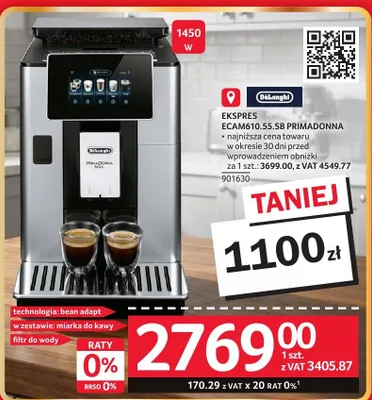 Ekspres do kawy DELONGHI EKSPRES ECAM610.55.SB PRIMADONNA promocja w Selgros