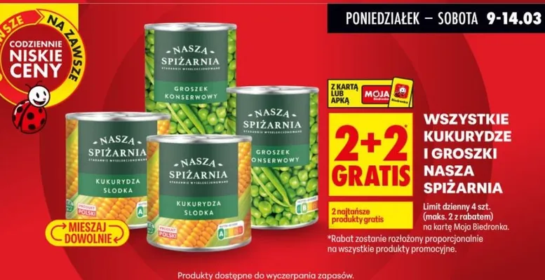 Kukurydza i groszki promocja w Biedronka