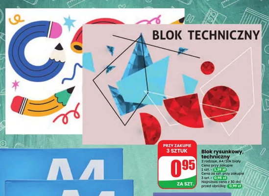 Blok techniczny A4 biały 20 kartek promocja w Dino
