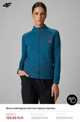 Bluza trekkingowa slim bez kaptura damska 4F promocja w 4F