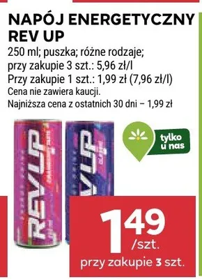 Napój energetyczny Rev Up promocja w Stokrotka