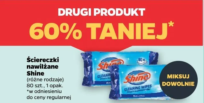 Ściereczki nawilżane, różne rodzaje DRUGIE -60% Shine promocja w Netto