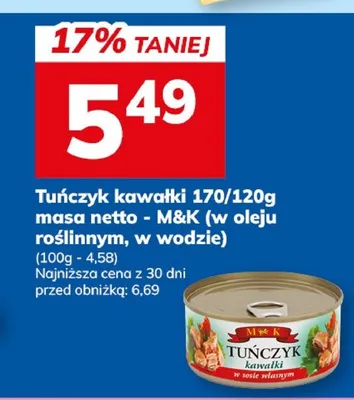 Tuńczyk kawałki 170/120g masa netto - MaK (w oleju roślinnym, w wodzie) promocja w Hitpol