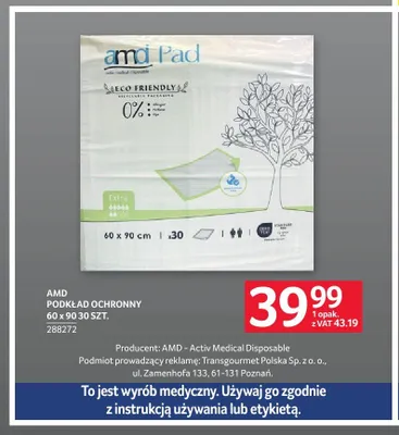 Podkład ochronny AMD Pad 60x90cm 30-pak promocja w Selgros