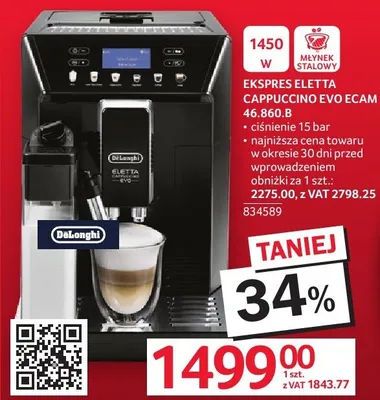 Ekspres DeLonghi Eletta Cappuccino Evo ECAM 46.860.B promocja w Selgros