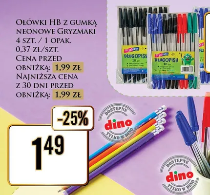 Ołówki HB z gumką neonowe Gryzmaki promocja w Dino