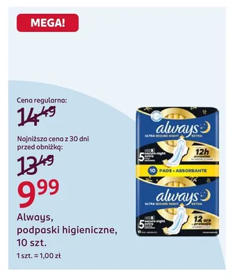 Podpaski higieniczne Always promocja w Rossmann