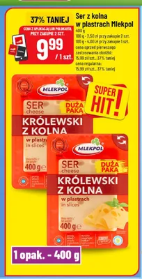 Ser Królewski z Kolna w plastrach Mlekpol promocja w POLOmarket