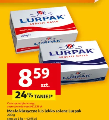 Masło klasyczne lub lekko solone Lurpak promocja w Auchan