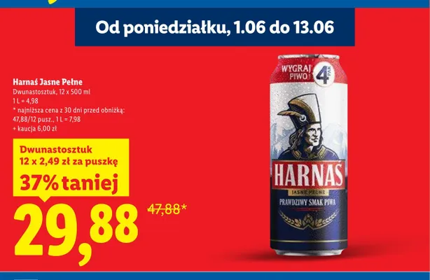 Piwo Harnaś Jasne Pełne 12-pak promocja w Lidl