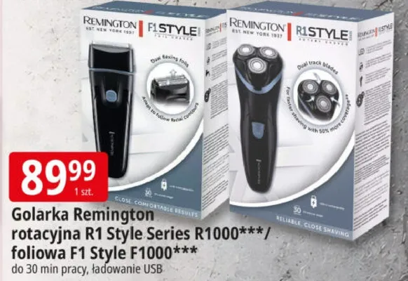 Golarka Remington rotacyjna R1 Style Series R1000 do 30 min pracy ładowanie USB promocja w Leclerc