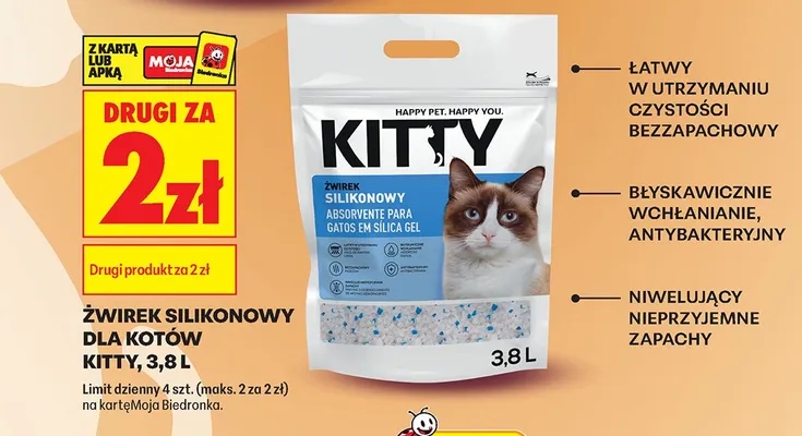 Żwirek silikonowy dla kotów DRUGI ZA 2 ZŁ promocja w Biedronka