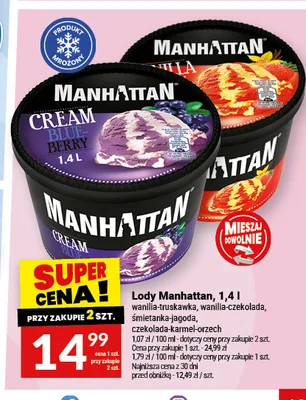 Lody Manhattan wanilia-truskawka promocja w Twój Market