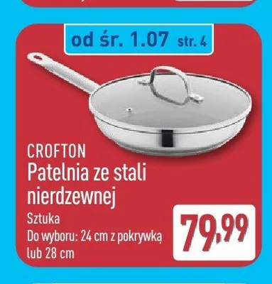 Patelnia ze stali nierdzewnej Crofton 24 cm z pokrywką promocja w Aldi