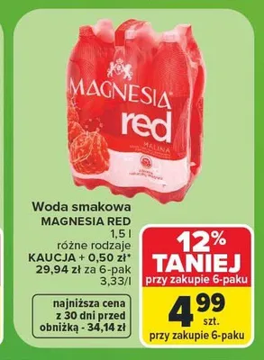 Woda smakowa Magnesia Red Malina promocja w Carrefour