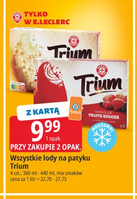 Lody na patyku Trium Vanille promocja w Leclerc