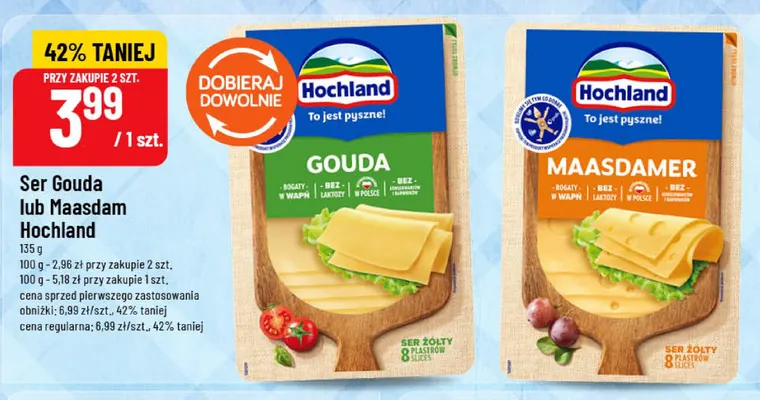 Ser żółty Gouda w plastrach Hochland promocja w POLOmarket