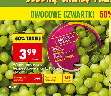 Winogrono jasne bezpestkowe snack Moyca Grapes promocja w Biedronka
