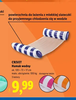 Hamak wodny CRIVIT 120x72x17cm promocja w Lidl