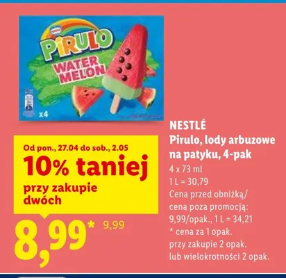 Lody arbuzowe na patyku Pirulo 4-pak Nestlé promocja w Lidl