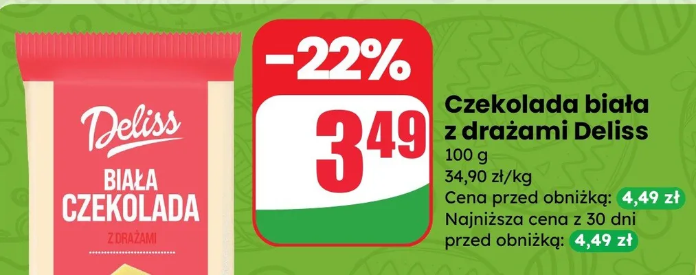 Czekolada biała z drażami promocja w Dino