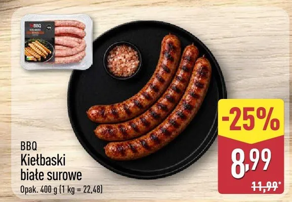 Kiełbaski białe surowe BBQ promocja w Aldi