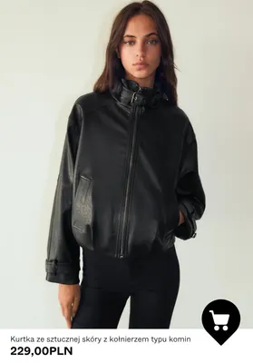 Kurtka ze sztucznej skóry z kołnierzem typu komin promocja w Bershka