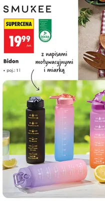 Bidon z napisami motywacyjnymi i miarką SMUKEE 1l promocja w Biedronka