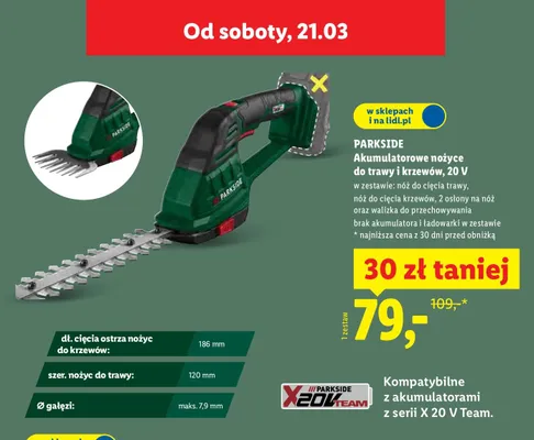 Akumulatorowe nożyce do trawy i krzewów 20V promocja w Lidl