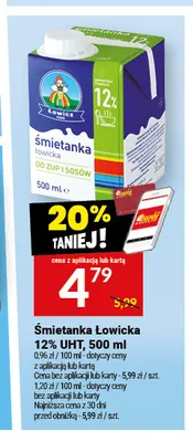 Śmietanka Łowicka UHT Łowicz 12% promocja w Twój Market