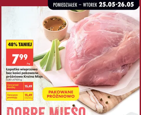 Łopatka wieprzowa bez kości pakowana próżniowo Kraina Mięs promocja w Biedronka