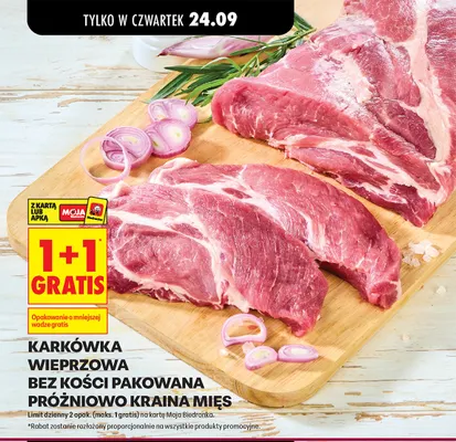Karkówka wieprzowa bez kości pakowana próżniowo Kraina Mięs promocja w Biedronka