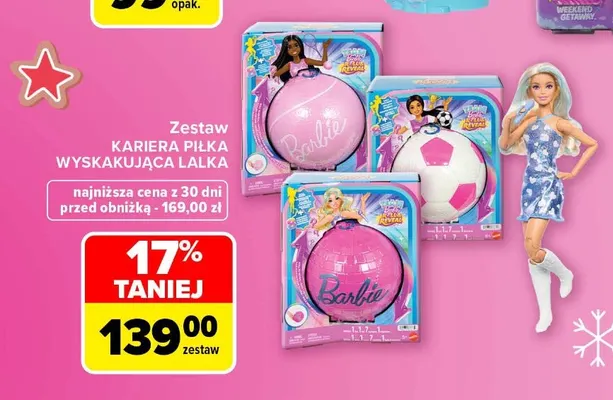 Zestaw Kariera piłka wyskakująca lalka Barbie promocja w Carrefour