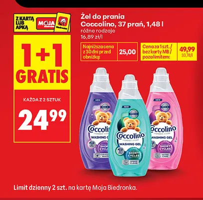 Żel do prania Coccolino 37 prań promocja w Biedronka