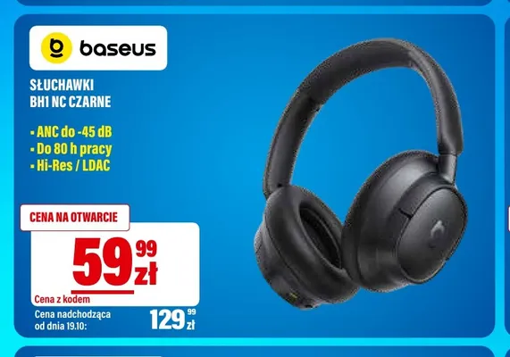 Słuchawki BH1 Nc czarne Baseus promocja w RTV EURO AGD