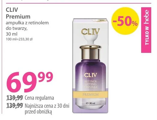Ampułka CLIV Premium z retinolem do twarzy promocja w Hebe
